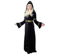 DRESS ME UP - Nobile e Elaborato Costume Donna Lungo Vestito Nero Elfo Elfo dei boschi Fiabe Medioevo Cosplay K50 Taglia S