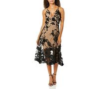 Dress the Population Audrey - Abito da Donna a Trapezio Midi con Spalline Sottili, Nero/Carne., S