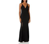 Dress the Population Iris Spaghetti Strap Plunging Long Dress Vestito per Damigella d’Onore, Nero, S Donna
