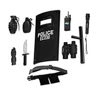 Dress Up America Set di giochi di ruolo SWAT per ufficiale di polizia per bambini - Accessori della polizia - Spada di plastica, scudo per binocolo, cintura, torcia elettrica e altro