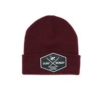 DRESSED IN MUSIC PLAY WITH ME Berretto con Risvolto da Uomo Surf Monkey® - Original Beanie - Taglia Unica - Toppa incisa sulla Piega Disegno risvoltato (Granato)