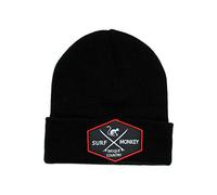 DRESSED IN MUSIC PLAY WITH ME Berretto con Risvolto da Uomo Surf Monkey® - Original Beanie - Taglia Unica - Toppa incisa sulla Piega Disegno risvoltato (Nero)