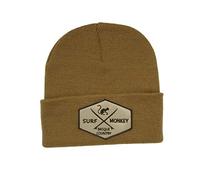 DRESSED IN MUSIC PLAY WITH ME Berretto con Risvolto da Uomo Surf Monkey® - Original Beanie - Taglia Unica - Toppa incisa sulla Piega Disegno risvoltato (Marrone)