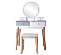 Dresser Vanity Table with Mirror Bedroom Wood Dressing Table Simple Makeup Table with Lamp Three Color Adjustable Dressing Table (Color : White)