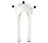 dressfan Cappello con orecchie di drago bianco in peluche con orecchie mobili, morbido e caldo, per cosplay, feste di compleanno, regalo di Natale per adulti e bambini
