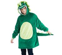 dressfan Triceratops, coperta portatile in microfibra e Sherpa, maglione da soffitto per Halloween, carnevale, dinosauro, calda coperta morbida con maniche e cappuccio per uomo e donna, verde, Taglia