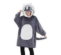 dressfan Triceratops, coperta portatile in microfibra e Sherpa, maglione da soffitto per Halloween, carnevale, dinosauro, calda coperta morbida con maniche e cappuccio per uomo e donna, grigio.,