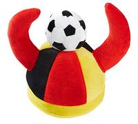 dressforfun 302056 Cappello Tifoso Germania con Corna, Cappello a Forma di Elmo in Nero-Rosso-Oro e Corna Applicate e Pallone da Calcio in Soffa