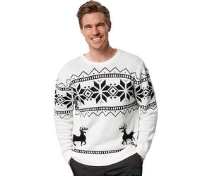 dressforfun 900832 Pullover Natalizio Uomo, Paesaggio Invernale, Bianco-Nero, Nuovo (M)
