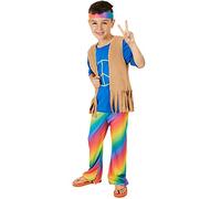 dressforfun Costume da Bambino - Boy Peacemaker | T-shirt Bella e Comoda | Vivaci Pantaloni a Zampa D'elefante | Incl. Gilet e Graziosa Fascia per Capelli Hippie (3-4 anni | No. 300905)