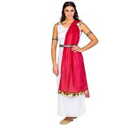 dressforfun Costume da donna - Antica romana | Meraviglioso abito lungo con drappo trasparente rosso con orlo dorato (M | no. 300203)