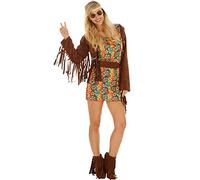dressforfun Costume da Donna - Lady Freedom | Abito Corto e Colorato con Fantastico Gilet | Incl. Graziosa Fascia per Capelli e Pantaloni a Zampa di elefante con Frange (M | No. 300928)