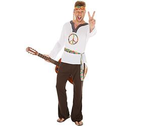 dressforfun Costume da Uomo - Hippie Jimmy | Camicia con il Simbolo Della Pace e Pantaloni | Con Fascia per Capelli e Cintura (M | No. 300953)