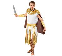 dressforfun Costume da uomo - Possente gladiatore | Tunica con preziosa mantella | Collare dorato | Bracciali dall’effetto metallo e cintura da allacciare in vita (L | no. 300356)