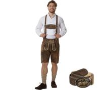 dressforfun, Pantaloni Corti in Pelle Uomo, Lederhosen Oktoberfest, Costume Bavarese, Pelle Bovina Resistente, con Bretelle e Cintura, Ricami Tradizionali, Bottoni Osso, Trachten - Marrone Antico, 60