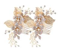 DRESSOOS 2 Pezzi Pettine Laterale Motivo a Fronda per Chioma da Sposa in Metallo Oro Stile Classico e Contemporaneo, Vestibilità Sicura per Occasioni Varie e Matrimoni
