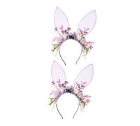DRESSOOS 2pezzi Cerchietto Orecchie Da Coniglio e Fiori Floccati Copricapo Da Fata Per Halloween e Cosplay Accessorio Unico Per Feste Tema
