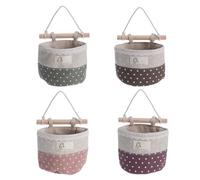 DRESSOOS 4 Pezzi Borsa Organizer da Appendere a Parete 4 Tasche | Legno, Corda e Cotone Lino, Facile da Pulire, per Casa e Camera da Letto