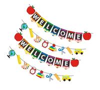 DRESSOOS 4 Pezzi Striscione Welcome Party Decorazione Scuola Lezioni Colori Vivi Alta Resistenza per Aula Casa e Negozi Addobbo Festivo Bentornati