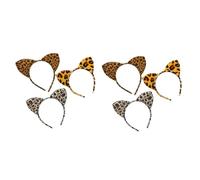 DRESSOOS 6pezzi Cerchietto Con Orecchie Di Gatto Peluche Leopardato Per Feste e Costumi Leopardo Rosa e Marrone Accessorio Divertente e Confortevole Per Halloween e Carnevale
