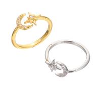 DRESSOOS Anelli Regolabili Donna 2 Pezzi in Argento 925 Design Celeste e Stella, Comodi da Indossare e Sicuri la Pelle, per Ogni Occasione