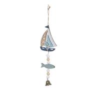 DRESSOOS Campanella a vento in legno da appendere: campanella a vento a forma di barca a vela per decorazioni da giardino, decorazioni per la casa in stile spiaggia, ciondolo costiero per veranda,