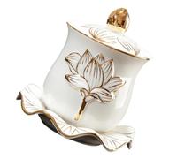 DRESSOOS Coppa Buddista Ceramica Beige Design Fiore di Loto | Superficie Lucida e Forma Rotonda, per Olio e Gemme, Cerimonie e Casa