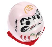 DRESSOOS Figurina in Ceramica Giapponese Daruma Rosa Decorativa per Fortuna e Buona Sorte, Statuetta da Tavolo Elegante e Creativa per Arredamento Casa e Auto