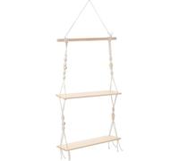 DRESSOOS Mensola da Parete in Macramè a Doppio Strato in Corda di Cotone e Legno, Scaffale Sospeso Elegante e Facile da Installare per Piante e Decorazioni in Casa o Studio