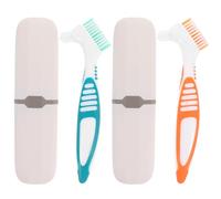 DRESSOOS Set di 2 spazzolini per protesi dentarie con custodia: spazzolino da viaggio per denti artificiali - Kit di spazzolini per protesi con setole dure in fibra efficaci - Manico ergonomico in PP