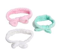 DRESSOOS Set Di 3 Fasce Per Il Lavaggio Del Viso Da Donna in Pile Di Corallo Con Fiocco Comode Ed Elastiche Per Ragazze.