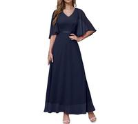 DRESSTELLS Abiti formali blu navy per le donne funerali V-back lunghi abiti da damigella d'onore da sposa madre della sposa scollo a V blu navy M, Navy, M