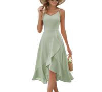 DRESSTELLS Abito da Cocktail Signore Cinghie Festose Alti Aassi per Gli Ospiti di Nozze Lunghezza al Ginocchio Orlo Volant Estate Abito Backless Curvy Elegante Abiti da Festa LightGreen M
