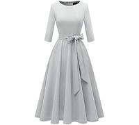 DRESSTELLS Abito da Donna Casual da tè Abito da Ballo Altalena Abito da Cocktail Vintage con Maniche a 3/4 Silver S
