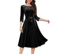 DRESSTELLS - Abito da donna, taglio svasato, media lunghezza, stile swing rockabilly, girocollo, maniche a 3/4, vintage, elegante, abito da cocktail, L