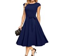 DRESSTELLS Abito da tè Vintage per Donne, Abiti da Cocktail Party Anni '50, Abito da Damigella d'Onore Modesto per Matrimonio, Abito da Ballo in Forma, Abito da Lavoro Casual Aline Blu Navy S