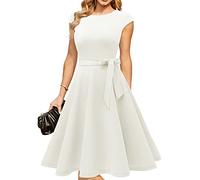 DRESSTELLS Abito da tè Vintage per Donne, Abiti da Cocktail Party Anni '50, Abito da Damigella d'Onore Modesto per Matrimonio, Abito da Ballo in Forma, Abito da Lavoro Casual Aline Bianco M