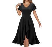 DRESSTELLS Abito Formale Nero da Donna con Volant Cocktail Tea Party Abito da invitato a Nozze Plus Size Abito da Donna a Portafoglio Nero L