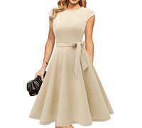 DRESSTELLS Ladies A-Line Swing Festive Knee Length Wedding Cocktail Dress Round Neck Cape Sleeve Christmas Dress Champagne M