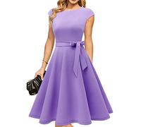 DRESSTELLS Signore A-Line Swing Festive Ginocchio Lunghezza Wedding Cocktail Dress Collo Rotondo Cape Sleeve Christmas Dress Lavanda M