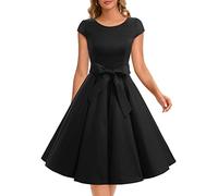 Dressystar Vestito Stile Audrey Hepburn a Maniche Corte, Classico, Vintage, Anni 50 e 60 Nero XXL