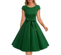 Dressystar Vestito Stile Audrey Hepburn a Maniche Corte, Classico, Vintage, Anni 50 e 60 Verde Militare XXL