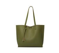 Dreubea - Borsa a tracolla da donna in morbida pelle sintetica, borsa tote, a spalla, a mano, con nappa, di grande capacità, Verde oliva scuro, Taglia unica