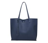 Dreubea - Borsa a tracolla da donna in morbida pelle sintetica, borsa tote, a spalla, a mano, con nappa, di grande capacità, Blu scuro, Taglia unica