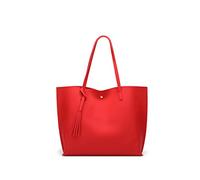 Dreubea - Borsa a tracolla da donna in morbida pelle sintetica, borsa tote, a spalla, a mano, con nappa, di grande capacità, Rosso, Taglia unica