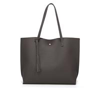 Dreubea - Borsa a tracolla da donna in morbida pelle sintetica, borsa tote, a spalla, a mano, con nappa, di grande capacità, grigio scuro, Taglia unica