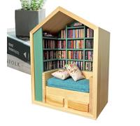 Dreuhuing An-xiety - Libreria per scuotere le ansie, ornamenti creativi anti-ansia, vetrina in miniatura, piccola libreria in legno con libri, per gli amanti dei libri