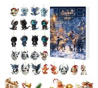 Dreuhuing Calendario per conto alla rovescia di Natale, 24 ciondoli a forma di drago, calendario per conto alla rovescia per Natale, oggetto da collezione 2D, ricordo stagionale per