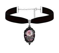 Dreuyet Collana girocollo in velluto con cammeo rosa per le donne gotico vintage cristallo vetro rosso ciondolo collane nero gotico mistico vittoriano fiore collana punk stile Halloween costume