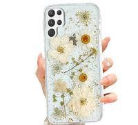 DrewCloth for iPhone S23 Ultra Case Pressed Flowers Design,Clear Silicone Press Dried Daisy Flowers Phone Case Floral Phone Cases Cute i Phone for Girly Girls/Women,S23Ultra Cover Funda para Mujer
